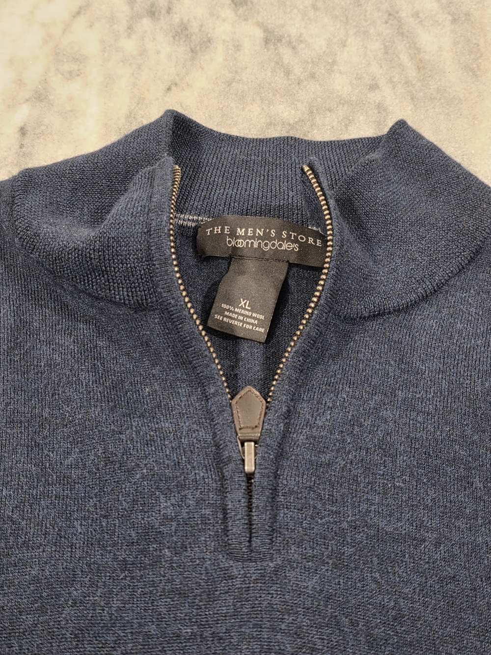 XL Men's Bloomingdale's The Men's Store Quarter Zip Pullover Sweater Blue Wool